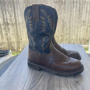Justin Stampede Western Work Boots Men 7D Brown Leather‎ Cowboy Soft Toe WK4665